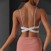 Spaghetti Strap Crop Top - Stretchy Dance Bra Tops with Built-in Pads Cross Back Design for Latin, Samba, and Rumba - DancerInn 