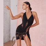 Black Halter Bodysuit - Backless Cutout Black Leotard Womens Dance with Built-In Pads for Latin Salsa Rumba Samba - DancerInn Camisole Leotard  - 34314254024887 - 34314254024887