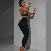 Spaghetti Strap Crop Top - Stretchy Dance Bra Tops with Built-in Pads Cross Back Design for Latin, Samba, and Rumba - DancerInn 