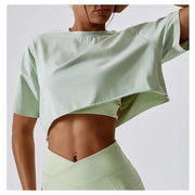 Short Sleeve Cotton Fitness Dance Crop Top Casual Yoga & Running T-Shirt for Women - DancerInn