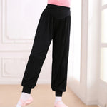 Girls Wide Leg Pants - Black Kids Harem Pants with High Elastic Waist Soft Comfortable Breathable Cotton for Dance Yoga & Sports - DancerInn - 33077471510711 - 33077471510711