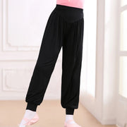 Girls Wide Leg Pants - Black Kids Harem Pants with High Elastic Waist Soft Comfortable Breathable Cotton for Dance Yoga & Sports - DancerInn