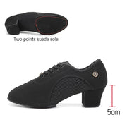 Ballroom Dance Shoes Women - Soft Sole Lace-Up Oxford Cloth & Mesh Upper Women Latin Dance Shoes with 3.5cm, 5cm Heels DancerInn