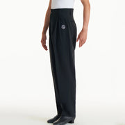 Mens Latin Ballroom Pants - Black Dance Pants with Drawstring Design for Practice & Competition - DancerInn Black-XL