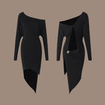 Latin Ballroom Dresses - Black Dress for Dance with One Shoulder Bell Sleeves for Samba Tango Rumba - DancerInn Latin Dance Dresses  - 34479043903671 - 34479043903671