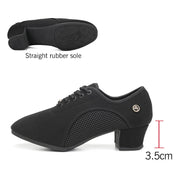 Ballroom Dance Shoes Women - Soft Sole Lace-Up Oxford Cloth & Mesh Upper Women Latin Dance Shoes with 3.5cm, 5cm Heels DancerInn