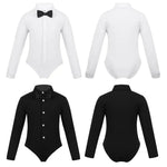 Dance Bodysuits for Boys with Long Sleeves Bow Tie and Turn-Down Collar Perfect Dance Romper - DancerInn  - 33363836764343 - 33363836764343