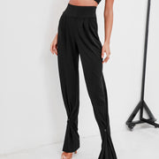 Black Dance Pants - Leopard Wide Leg Pants for Women Latin, Samba, Tango Performance - DancerInn 