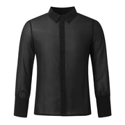 Party Shirts for Men - Mesh Shirt Mens See Through Black Long Sleeve Button Down Retro Vintage Dance Club Wear -    DancerInn