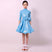 Blue / S - Ballroom and Latin Dance Dresses for Girls - High Neck, Mid-Sleeves, Back Zipper and Flowing Skirt