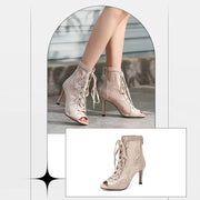 breathable peep toe ballroom shoes back zipper latin dance boots