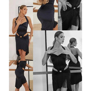 Elegant Fringe Latin Dance Practice Skirt with Creamy Stretch Satin Tassel High-End Performance Dance Bottom - DancerInn