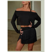 Women's Off-Shoulder Latin Dance Top with Stretchy Breathable Skin-Friendly Fabric and Loose Fit Type - DancerInn