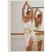 Women's Satin Retro Hollow Dance Top Bodysuit with Chest Pad for Latin Dance Practice - DancerInn