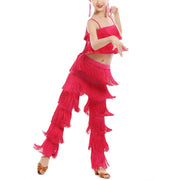 Girls Two Piece Multi-color Tassel Fringe Samba Salsa Ballroom Latin Dance Pants and Tops Dance Costume Set - DancerInn