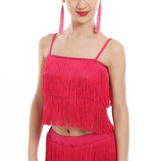 Girls Two Piece Multi-color Tassel Fringe Samba Salsa Ballroom Latin Dance Pants and Tops Dance Costume Set - DancerInn