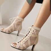 High Heel Dance Shoes - Dance Heels Boots with Open Toe Lace-Up Latin Dance Sandals for Salsa & Jazz DancerInn