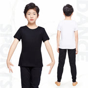 Boys Dance Shirts - Modal Short Sleeve Crew Neck Boy Dance Shirt in Black or White for Ballroom Latin Ballet - DancerInn 
