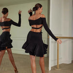 Dance Bra Top - Long Sleeve Off Shoulder Sports Bra for Latin Salsa Rumba & Samba Dancing - DancerInn  - 34192993747127 - 34192993747127