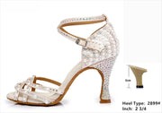 Shoes for Dancing Women - Rhinestone Suede Sole Mid High Heel Shoes Latina for Ballroom Jazz Bachata