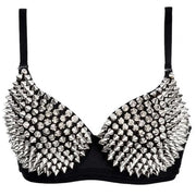 Punk Style Metallic Push Up Bra for Women Sexy Steampunk Rivet Lingerie Tops - DancerInn