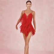 Fringe Dress Dance Costume - Sleeveless Backless Latin Dresses with Fringe for Salsa Samba Tango Rumba - DancerInn  