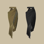 Short Skirt with Fringe - Irregular Mesh Salsa Dance Skirts with Adjustable Tie for Salsa Latin Tango Samba - DancerInn Women Dance Skirts & Tutus 