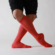 Dancer Socks for Mens Pilates Socks Non-Slip Cotton Elastic Mid-Calf Dancing Socks for Yoga, Fitness, Ballet, Modern Dance - DancerInn Red-A-One-Size
