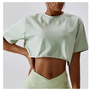 Short Sleeve Cotton Fitness Dance Crop Top Casual Yoga & Running T-Shirt for Women - DancerInn