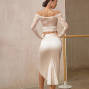 Midi Skirts Dance – Vintage Ruched Satin Latina Short Skirt for Salsa, Samba, Rumba Practice - DancerInn  