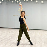 Girls Harem Pants with Cuffs for Dance, Latin, and Ballroom Practice with Loose-Breathable Fabric - DancerInn