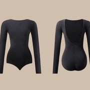 Black Long Sleeve Leotard – Women's Latin Dance Bodysuit Costume with Built-in Bra, Open Back, Perfect for Performances -   DancerInn