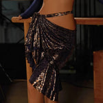Latin Skirt Dance – Sequin Wrap Mini Skirt Latina with Fringe for Tango Salsa Samba Rumba - DancerInn 40.78 blue / M - 34511527248055 - 34511527248055