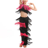 Load image into Gallery viewer, Girls Two Piece Multi-color Tassel Fringe Samba Salsa Ballroom Latin Dance Pants and Tops Dance Costume Set
