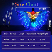 Multicolor LED Lights Belly Dance Isis Wings with Telescopic Sticks for Adults and Children - DancerInn