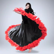 Flamenco Skirt - Satin Ruffled Spanish Skirts Belly Dance Skirts Long with Full Circle Hem - DancerInn black / One Size / 720° 55.23
