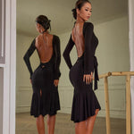Leotards for Dance Womens - Long Sleeve Backless Bodysuit Dance Wear with Built-In Bra for Latin Salsa Rumba - DancerInn   - 34373261525175 - 34373261525175