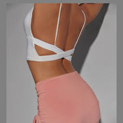 Spaghetti Strap Crop Top - Stretchy Dance Bra Tops with Built-in Pads Cross Back Design for Latin, Samba, and Rumba - DancerInn 