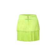 Women High Waist Lush Fringe Latin Dance Wear Mini Dance Skirts - DancerInn