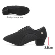 Ballroom Dance Shoes Women - Soft Sole Lace-Up Oxford Cloth & Mesh Upper Women Latin Dance Shoes with 3.5cm, 5cm Heels DancerInn