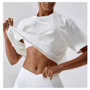 Short Sleeve Cotton Fitness Dance Crop Top Casual Yoga & Running T-Shirt for Women - DancerInn