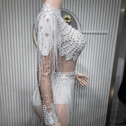 Sequin and rhinestone fringe sheer mesh bodysuit back view stage costume