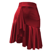 Dance Skirts Latin - Asymmetrical Ruffle Mini Dance Skirt Women with Shorts for Salsa Ballroom - DancerInn Women Dance Skirts & Tutus 42.98 Burgundy / xl