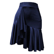 Dance Skirts Latin - Asymmetrical Ruffle Mini Dance Skirt Women with Shorts for Salsa Ballroom - DancerInn Women Dance Skirts & Tutus 42.98 Blue / xl