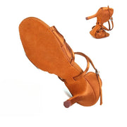 Ballroom Dance Shoes Women - Satin Mid High Heel Suede Sole Dancing Sneaker for Latin Bachata Jazz