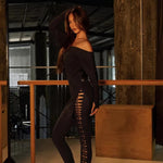 Latin Ballroom Dresses - Black Dress for Dance with One Shoulder Bell Sleeves for Samba Tango Rumba - DancerInn Latin Dance Dresses  - 34479043772599 - 34479043772599