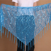 Belt for Belly Dance - Beaded  Belly Dancer Hip Scarf with Coins, Fringe, and Triangle Design - DancerInn Sky-Blue-One-size