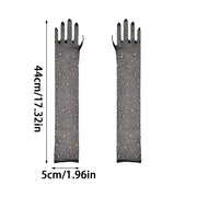 Rhinestone Gloves with Laces - Flash Party Performance Mesh Gloves in White, Red, Black, Pink, Fishnet & Goth Style - DancerInn 