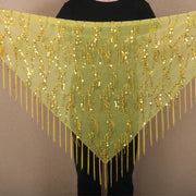 Belt for Belly Dance - Beaded  Belly Dancer Hip Scarf with Coins, Fringe, and Triangle Design - DancerInn Gold-One-size