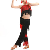 Laden Sie das Bild in den Galerie-Viewer, Girls Two Piece Multi-color Tassel Fringe Samba Salsa Ballroom Latin Dance Pants and Tops Dance Costume Set